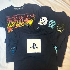 Kids XS Graphic Tee Bundle of 3 - Play Station, Retro “Never Bummer”, Skulls Tee